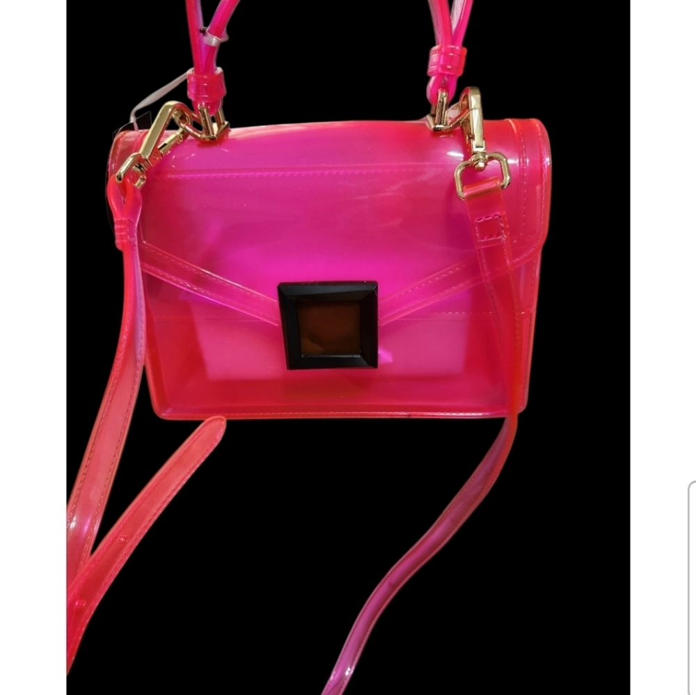 Hot Pink Clear Crossbody Bag with Black Accent - Unbranded